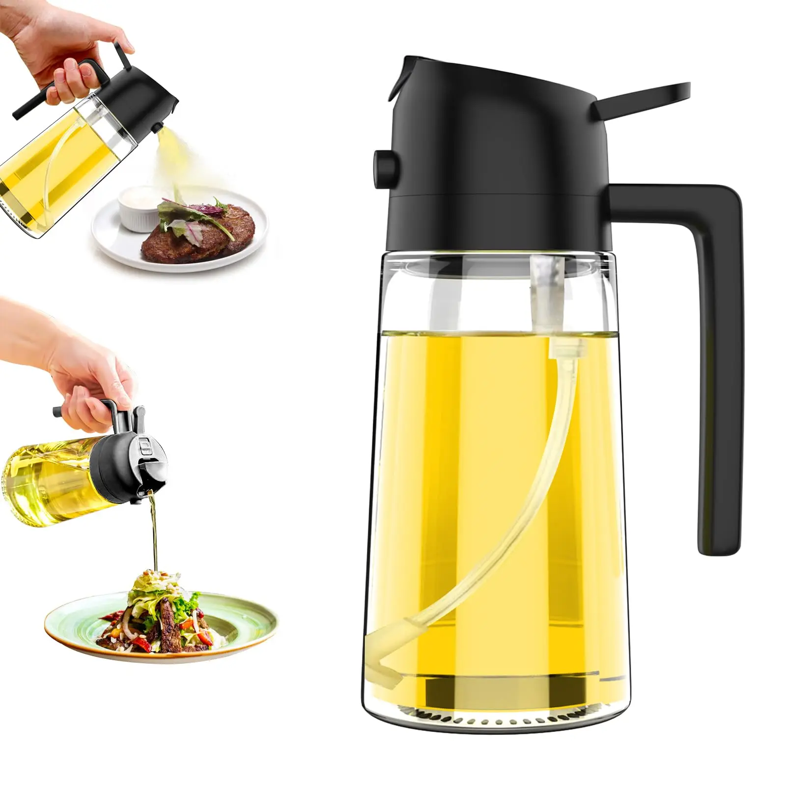 Bouteille distributrice d'huile d'olive 2 en 1, pulvérisateur d'huile en plastique de 500ml, réservoir de pulvérisation d'huile de cuisson pour barbecue, cuisson de pique-nique, outils de cuisine pour la maison, 1-2 pièces