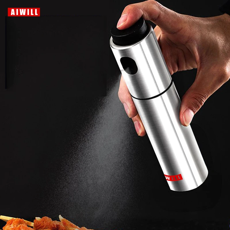 AIWILL 100ML acier inoxydable pulvérisateur d'huile d'olive vaporisateur bouteille vaporisateur cuisine huile de cuisson Spray BBQ huile peut 1 pc
