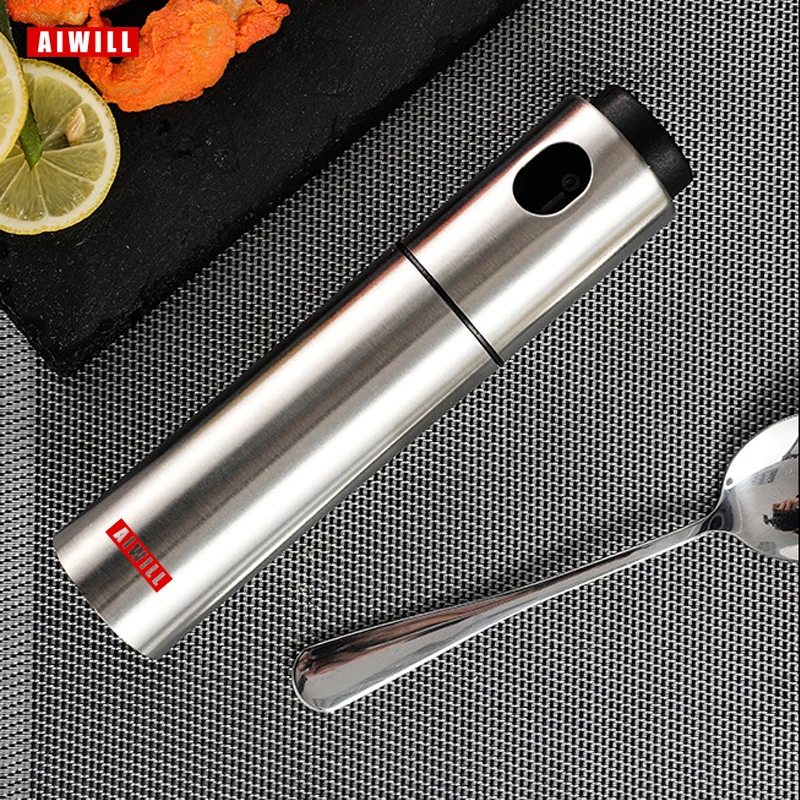 AIWILL 100ML acier inoxydable pulvérisateur d'huile d'olive vaporisateur bouteille vaporisateur cuisine huile de cuisson Spray BBQ huile peut 1 pc