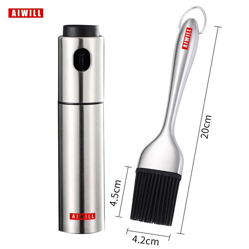 AIWILL 100ML acier inoxydable pulvérisateur d'huile d'olive vaporisateur bouteille vaporisateur cuisine huile de cuisson Spray BBQ huile peut 1 pc