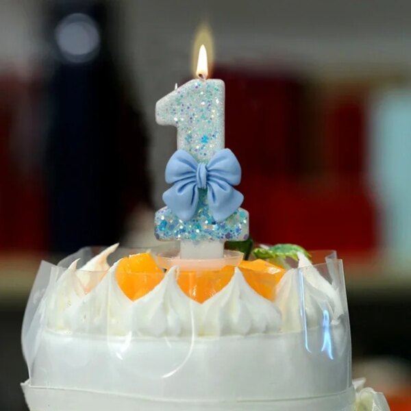 Bougie Chiffre d’Anniversaire avec Nœud Bleu – 0 à 9