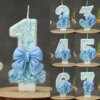 Bougie Chiffre d’Anniversaire avec Nœud Bleu – 0 à 9