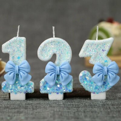 Bougie Chiffre d’Anniversaire avec Nœud Bleu – 0 à 9