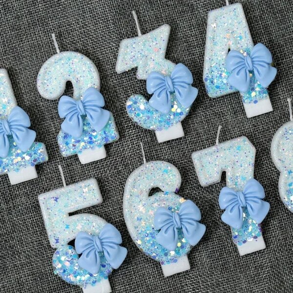 Bougie Chiffre d’Anniversaire avec Nœud Bleu – 0 à 9