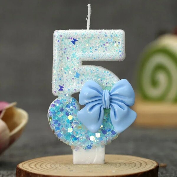 Bougie Chiffre d’Anniversaire avec Nœud Bleu – 0 à 9