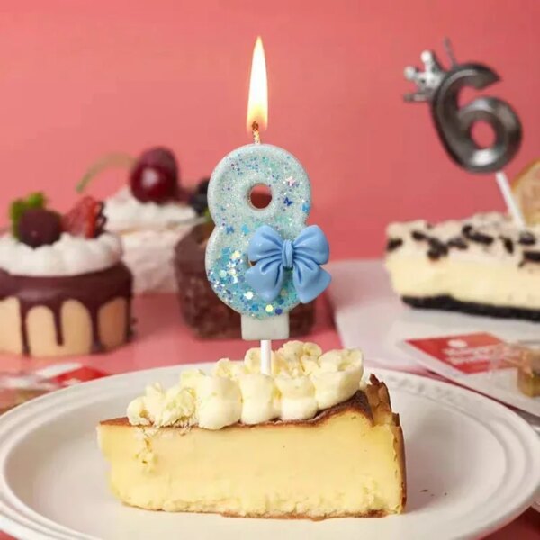 Bougie Chiffre d’Anniversaire avec Nœud Bleu – 0 à 9