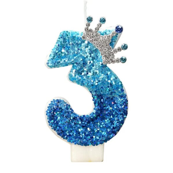 Bougie Chiffre d’Anniversaire avec Couronne – 0 à 9 bleue