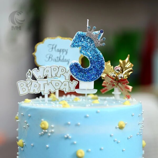 Bougie Chiffre d’Anniversaire avec Couronne – 0 à 9 bleue