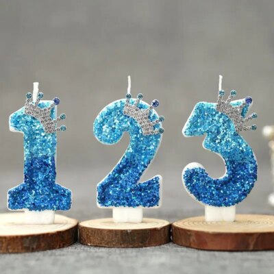 Bougie Chiffre d’Anniversaire avec Couronne – 0 à 9 bleue