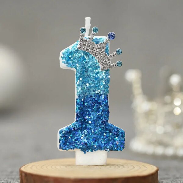 Bougie Chiffre d’Anniversaire avec Couronne – 0 à 9 bleue