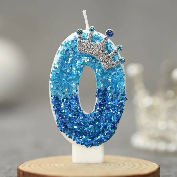 Bougie Chiffre d’Anniversaire avec Couronne – 0 à 9 bleue
