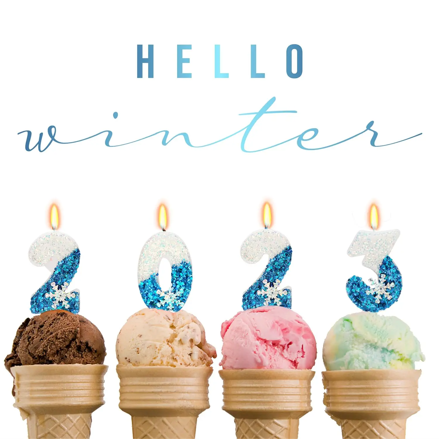 Bougies d'anniversaire congelées 0-9, bougies à paillettes flocon de neige, décorations de gâteaux blanches et bleues pour enfants et adultes, anniversaire, mariage
