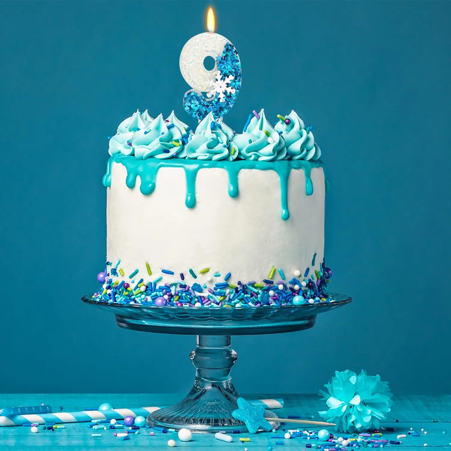 Bougies d'anniversaire congelées 0-9, bougies à paillettes flocon de neige, décorations de gâteaux blanches et bleues pour enfants et adultes, anniversaire, mariage