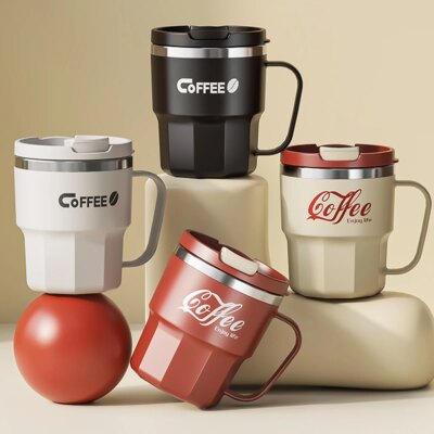 Tasse à Café Isotherme avec Poignée & Couvercle – Acier Inoxydable Double Paroi