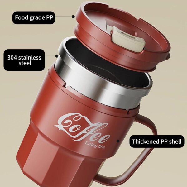 Tasse à Café Isotherme avec Poignée & Couvercle – Acier Inoxydable Double Paroi