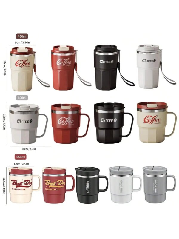 Tasse à Café Isotherme avec Poignée & Couvercle – Acier Inoxydable Double Paroi