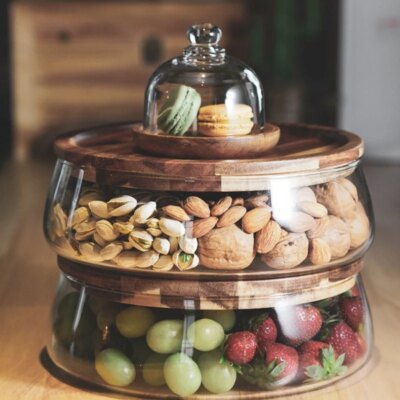Conteneurs de Stockage Alimentaire en Verre avec Couvercle en Bois