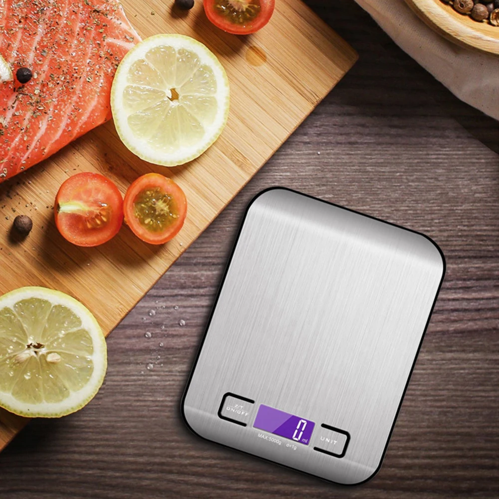 Nouveau 5kg/1g balance de cuisine Portable café balance électronique Surface en acier inoxydable LCD rétro-éclairé cuisine balances alimentaires outil de pesage