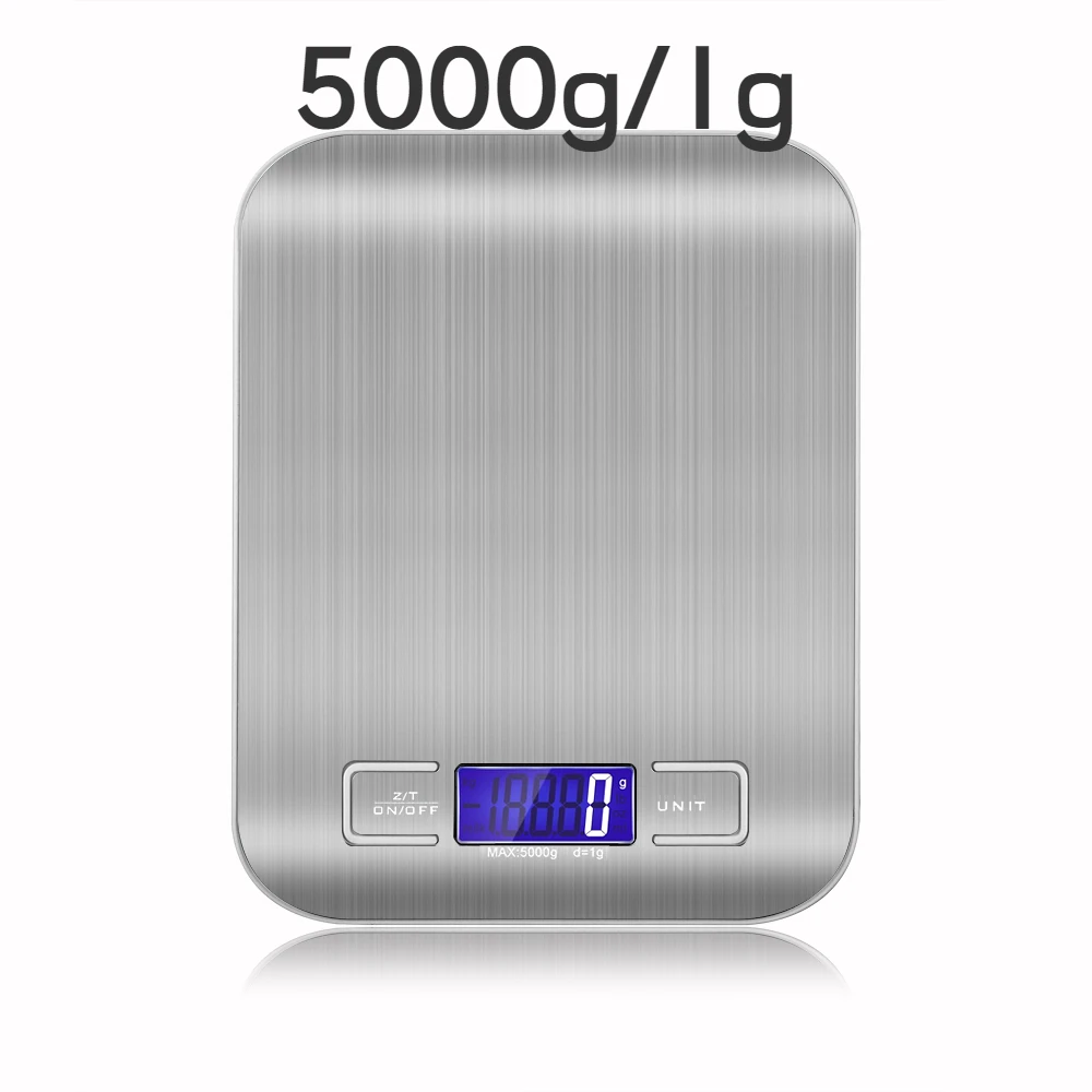Nouveau 5kg/1g balance de cuisine Portable café balance électronique Surface en acier inoxydable LCD rétro-éclairé cuisine balances alimentaires outil de pesage