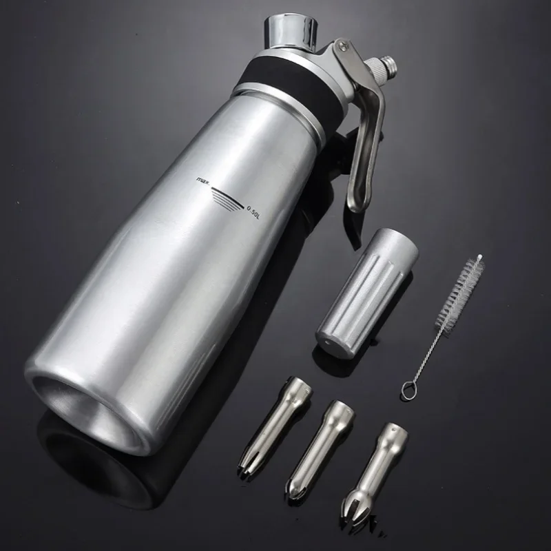 Pistolet à Crème en Acier Inoxydable avec 3 Têtes de Décoration, Siphon, Bouteille à Presser, 1 Livre, Brosse, 500/1000ml