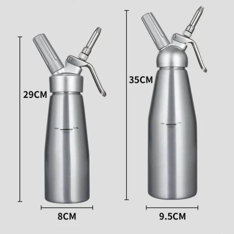 Pistolet à Crème en Acier Inoxydable avec 3 Têtes de Décoration, Siphon, Bouteille à Presser, 1 Livre, Brosse, 500/1000ml