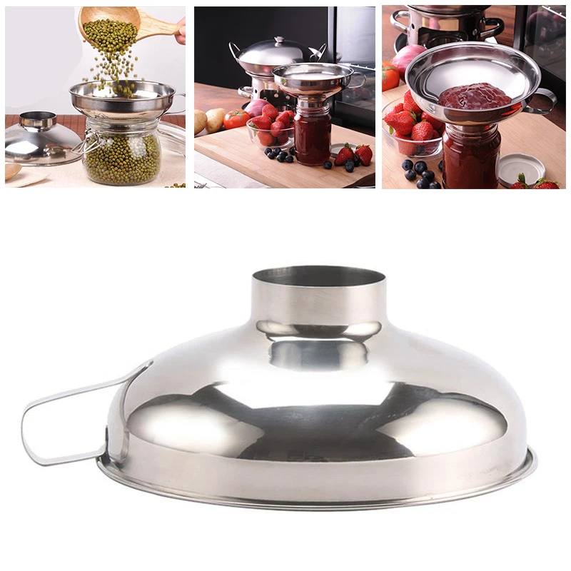 Entonnoir à large ouverture pour bocaux, en acier inoxydable, pour liquide, huile, vin, eau, épices, outils de cuisine, Gadgets