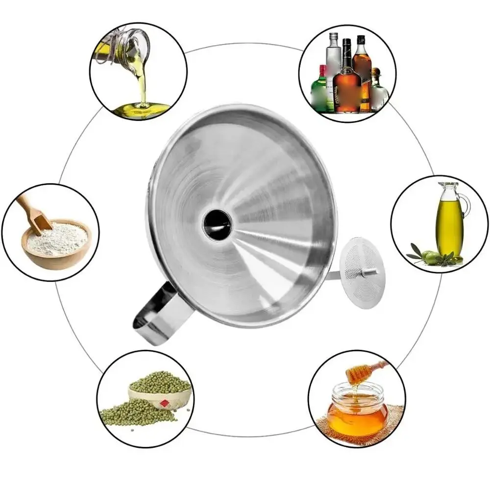 Entonnoir en acier inoxydable avec poignées, huile de cuisine, liquide, métal, filtre amovible, large bouche, outils de mise en conserve Entonnoir en acier inoxydable avec poignées, huile de cuisine, liquide, métal, filtre amovible, large bouche, outils de mise en conserve