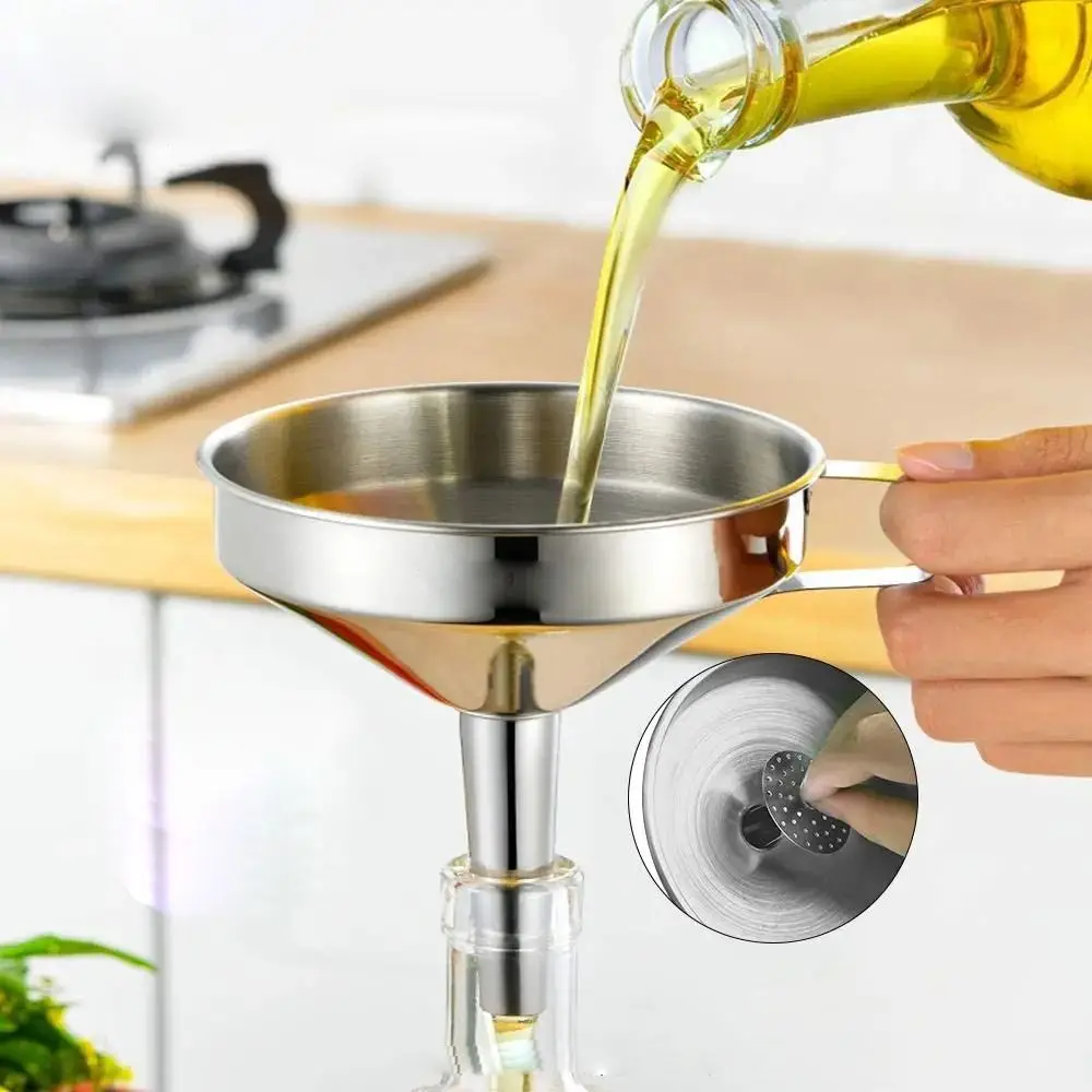 Entonnoir en acier inoxydable avec poignées, huile de cuisine, liquide, métal, filtre amovible, large bouche, outils de mise en conserve Entonnoir en acier inoxydable avec poignées, huile de cuisine, liquide, métal, filtre amovible, large bouche, outils de mise en conserve