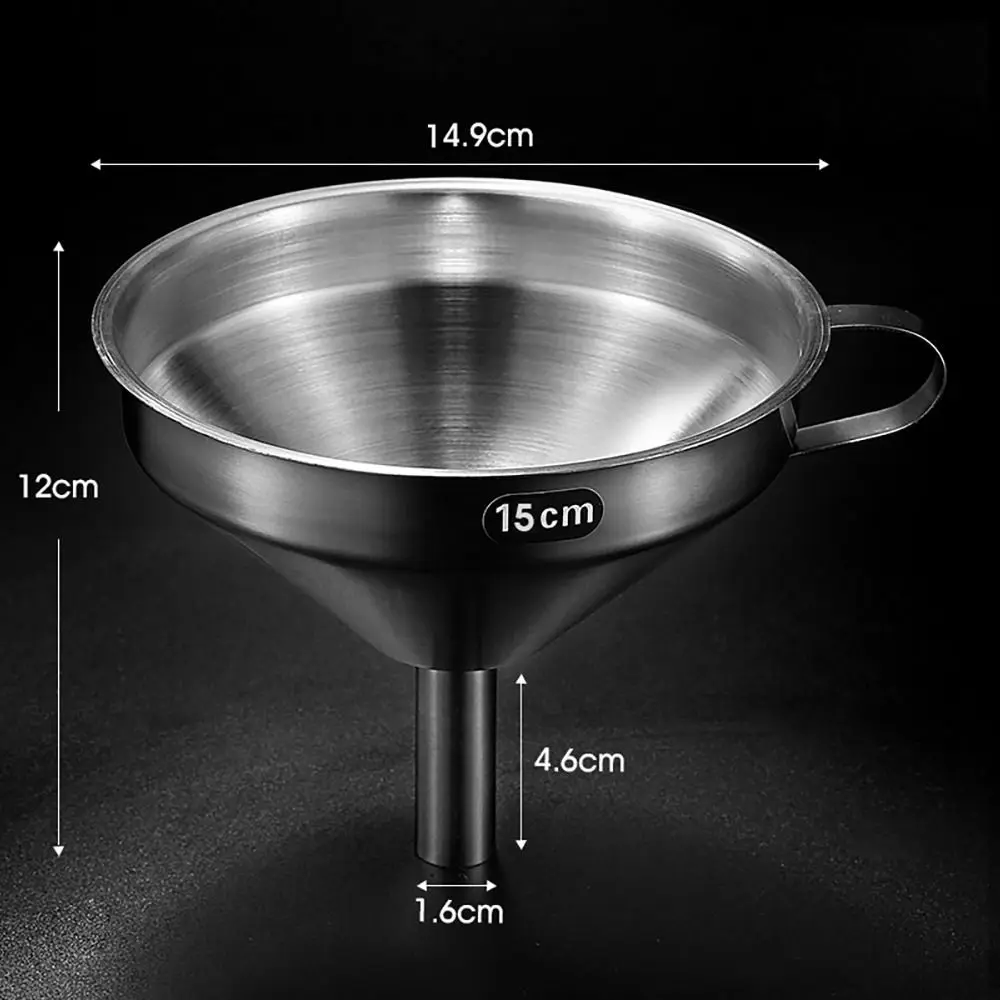 Entonnoir en acier inoxydable avec poignées, huile de cuisine, liquide, métal, filtre amovible, large bouche, outils de mise en conserve