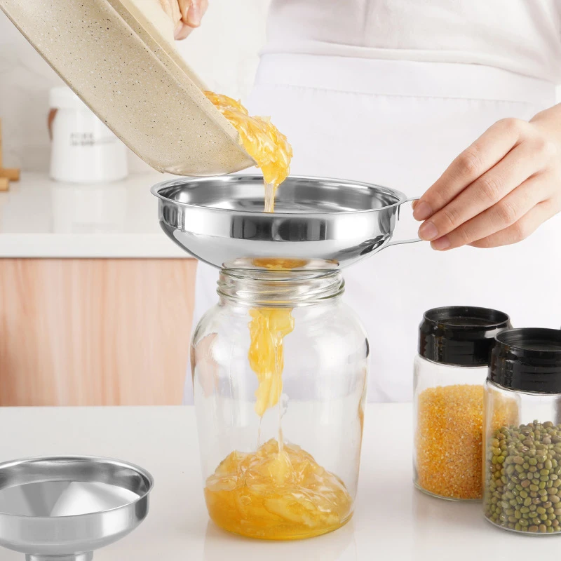 Entonnoir de mise en conserve à large bouche en acier inoxydable, 2 tailles, très populaire, pour pansement de salade, entonnoir liquide, filtre à trémie, outils de cuisine, Gadgets