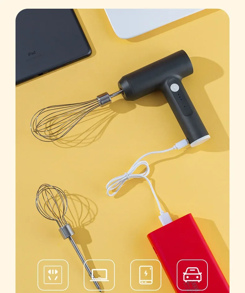 Batteur à oeufs électrique fouet alimentaire portable Rechargeable 3 vitesses batteur à oeufs pâte de cuisson gâteau crème mélangeur cuisine outils de cuisine