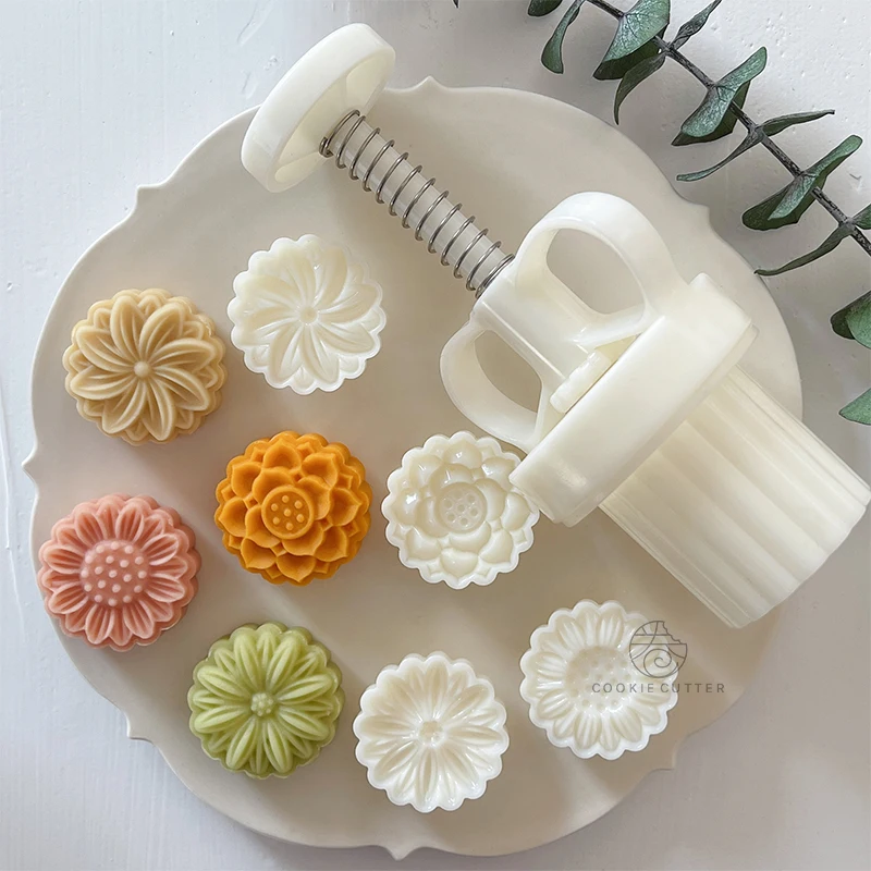 Moule à gâteau fleur lune, haricots mungo, marguerite, tournesol, Lotus, tampon à biscuits, Festival de mi-automne, pâtisserie pressée à la main