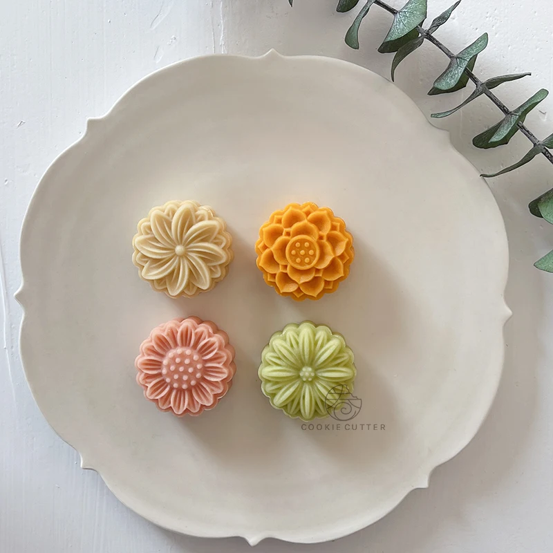 Moule à gâteau fleur lune, haricots mungo, marguerite, tournesol, Lotus, tampon à biscuits, Festival de mi-automne, pâtisserie pressée à la main