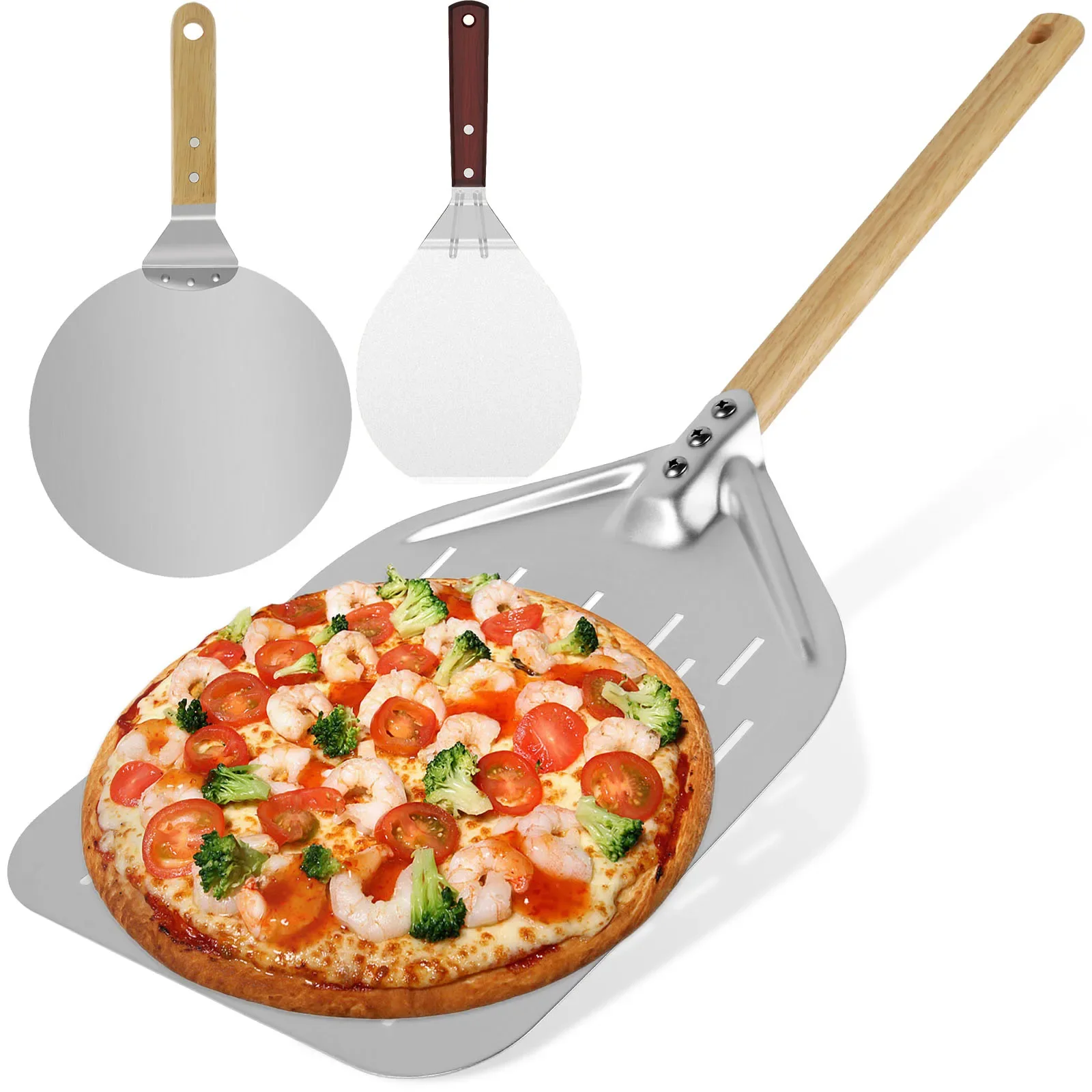 Pelle à Pizza antiadhésive de 6.5/12 pouces, outils de transfert de levage de gâteaux avec manche en bois pour la cuisson du pain, des cuisines à Pizza, accessoires