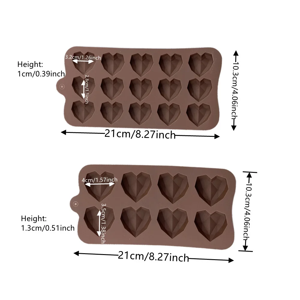Moule à chocolat en Silicone en forme de cœur en diamant, 15/8 cavités, accessoires de gâteau en forme de cœur 3D, bricolage de glaçons, biscuits, pâtisserie, moule de cuisson