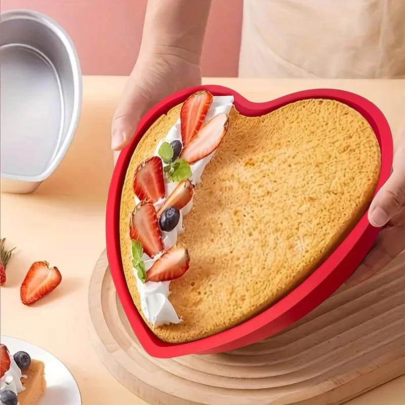 Moule à gâteau en Silicone en forme de cœur, ustensiles de cuisson, poêle peu profonde pour fromage, Dessert, Brownie, Mousse, accessoires de cuisine pour la saint-valentin