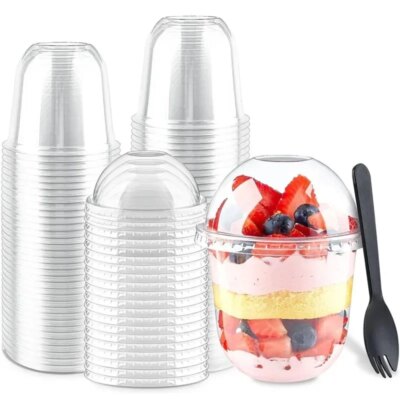 Gobelets avec Couvercles pour Mousse, Glace, Desserts – 50 Pièces