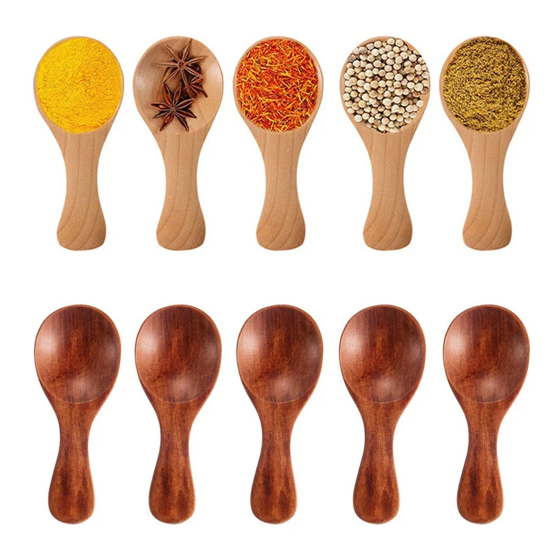 Cuillère de cuisine en bois, petite cuillère à épices, Mini cuillère à thé en bois pour pot à sucre en poudre, accessoires de cuisine 5 pièces