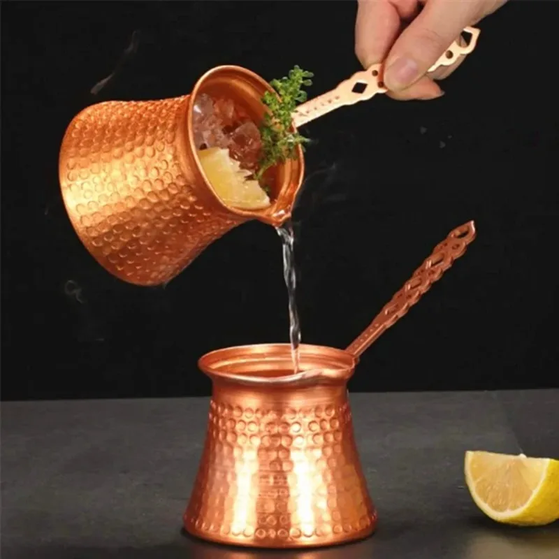 Cafetière goutte à goutte en cuivre martelé à la main, cafetière turque, tasse thermos à lait Cezve Ibrik, pot à moka, poignée en laiton, accessoires à café