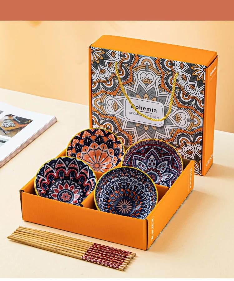 Ensemble de bols en porcelaine bleue et blanche, céramique bohème, vaisselle britannique, baguettes, coffret cadeau, emballage Ensemble de bols en porcelaine bleue et blanche, céramique bohème, vaisselle britannique, baguettes, coffret cadeau, emballage