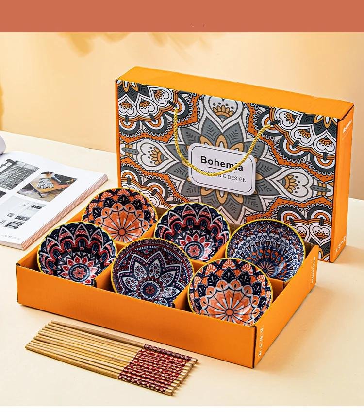Ensemble de bols en porcelaine bleue et blanche, céramique bohème, vaisselle britannique, baguettes, coffret cadeau, emballage Ensemble de bols en porcelaine bleue et blanche, céramique bohème, vaisselle britannique, baguettes, coffret cadeau, emballage