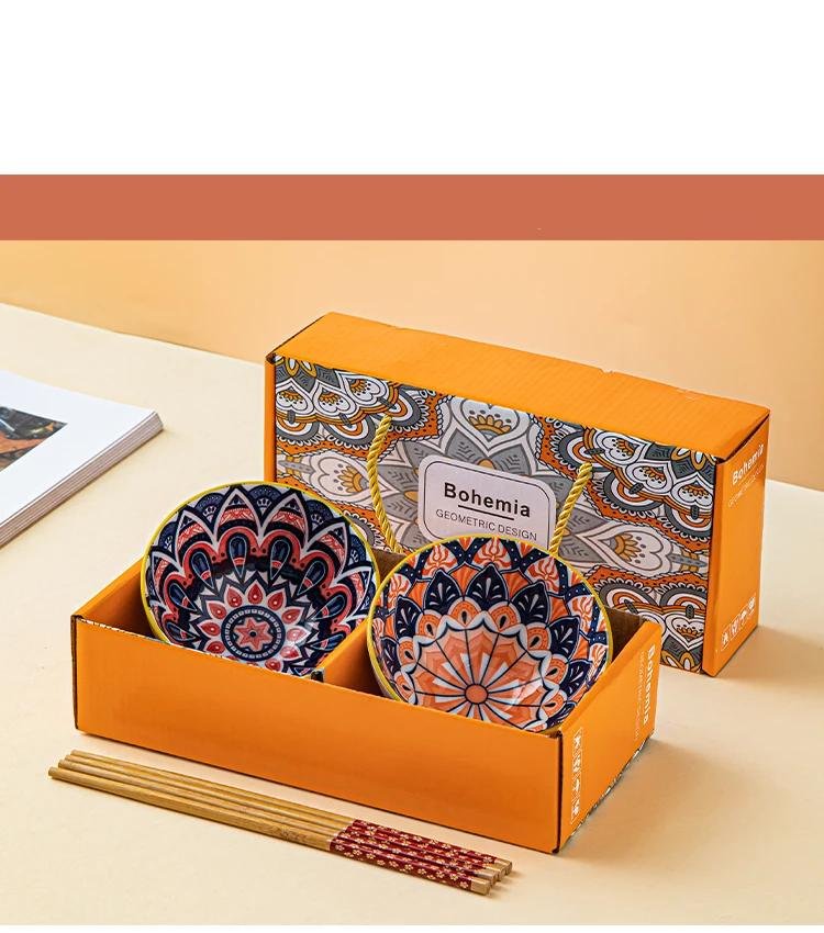 Ensemble de bols en porcelaine bleue et blanche, céramique bohème, vaisselle britannique, baguettes, coffret cadeau, emballage Ensemble de bols en porcelaine bleue et blanche, céramique bohème, vaisselle britannique, baguettes, coffret cadeau, emballage