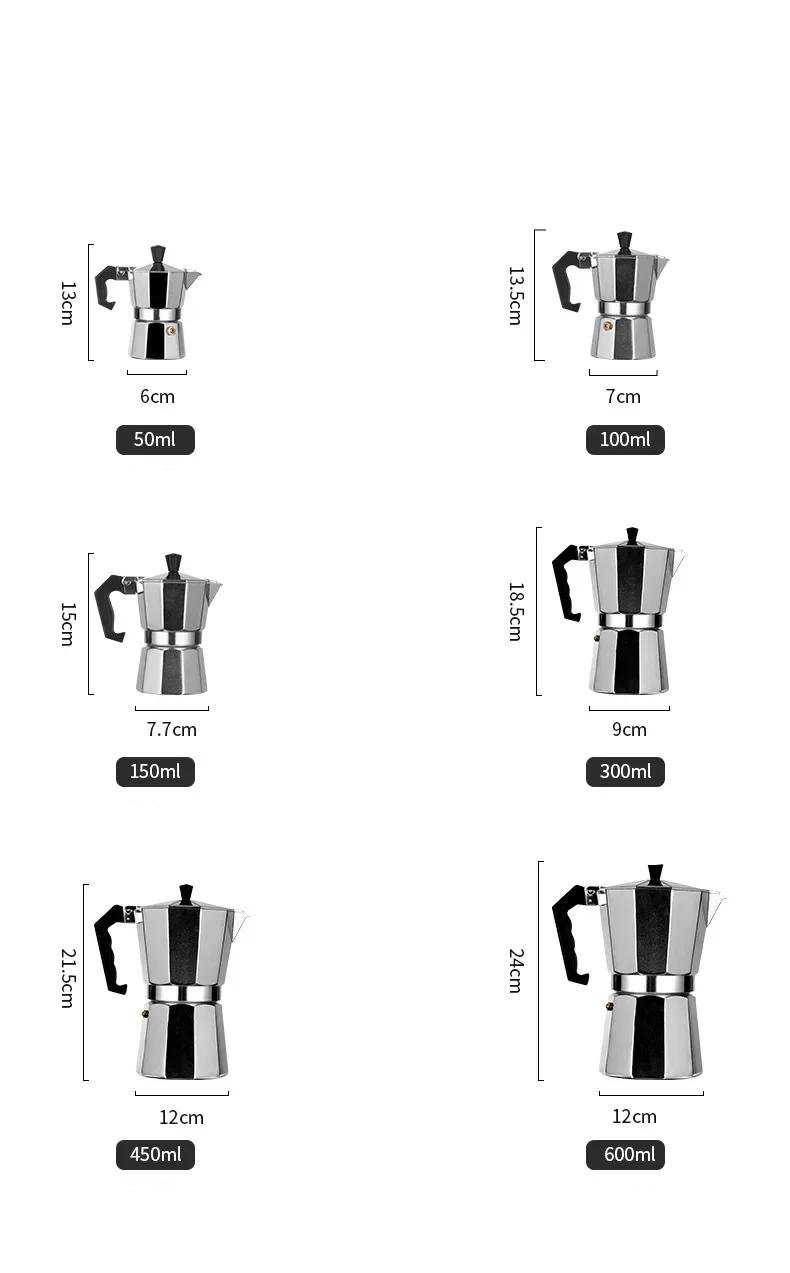 Moka cafetière expresso Latte percolateur cuisinière cafetière expresso cafetière italienne 50/300/450ml aluminium